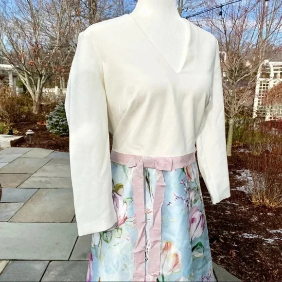 NWT Anthropologie Theia V Neck Crepe Bodice Maxi Dress Short Sleeve White Floral - Picture 8 of 16